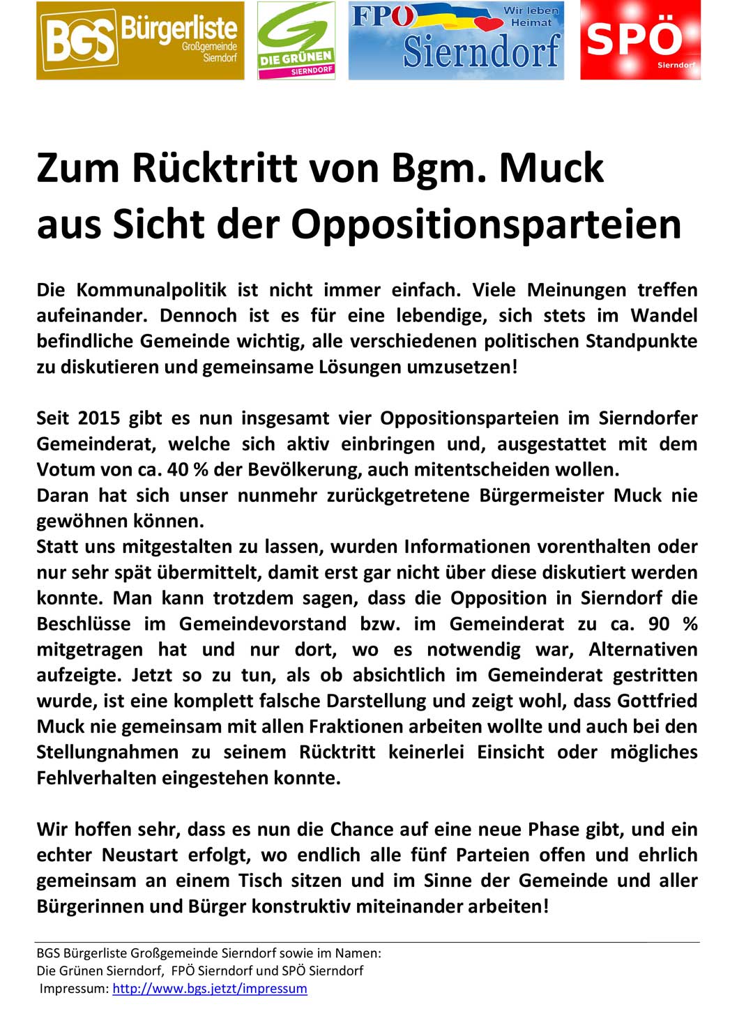 Rücktritt Bgm. Muck aus Sicht der Oppositionsparteien